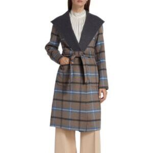 Elie Tahari Women's Wallace Plaid Wrap Coat – Cathedral Grey (NWT, Size L)